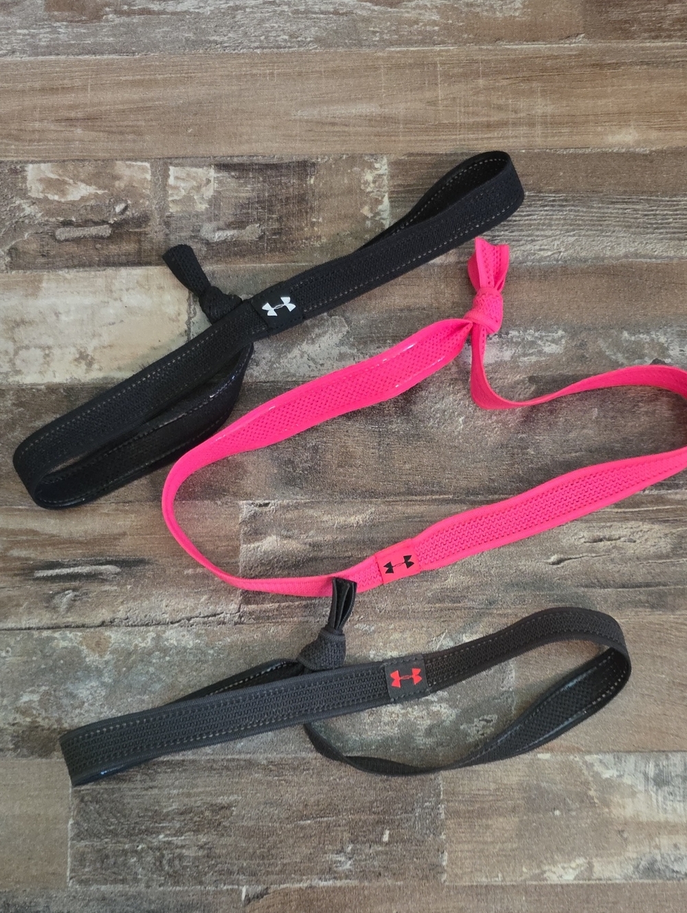 Under Armour Black, Gray & Hot Pink Elastic Sports Headbands - Set of 3